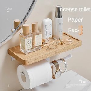 Bathroom Log Beech Sanitary Roll Paper Holder Storage 2-In-1 Sanitary Roll Paper Toilet Solid Wood Frame Mobile Phone Holder