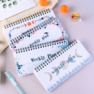 พวงมาลัยสด Moon Phase Tear-off Weekly Plannerแบบพกพา COIL Flip-up Notepadโรงเรียนเครื่องเขียนนักเรียนอุปกรณ์โน้ตบุ๊ค