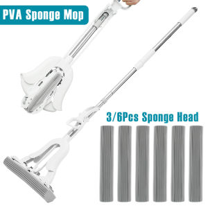 Sponge Floor Mop PVA Super Absorbent Sponge Mop Wet and Dry Use with Sponge Head Self Wringing Sponge Roller Mop for Home Floor