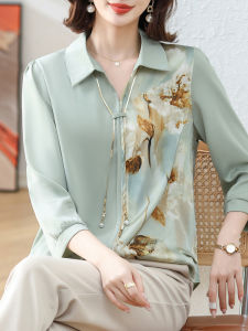 Áo Sơ Mi Chiffon Phong Cách Trung Hoa Mới Mùa Hè Cho Phụ Nữ Trung Niên Và Cao Tuổi Áo Hai Mảnh Cổ Polo Tay Bảy Thường Ngày