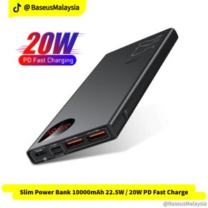 Baseus Malaysia Power Bank Adaman Metal Digital Display 10000mAh 22.5W PD Fast Charging Slim Powerbank Portable Battery Quick Charge QC 3.0 Powerbank