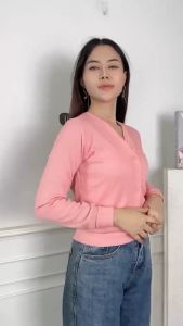 GudangFashion18 - Cardigan Rajut Ribb Outer Crop Top Baju Lengan Panjang Kancing Button Motif Polos Plain Korea Gink Rib Blus Cardy Crop Tee Knit Basic Women // Terlaris // COD