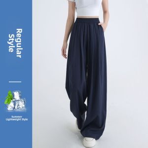 SHILUOLAN | Ice Silk Wide Leg Pants Women Summer Thin Straight Casual Loose Cool Hillside Pants High Waist Long Korean Style Commute Wind