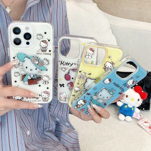 Korea INS Jelly Glitter Diamond Sanrio Hello Kitty Phone Case For iphone 17 16 15 14 13 12 Pro Max 11 Shockproof Protect Cover