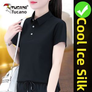 Ice Silk Polo Shirt Womens Summer Business Black Turn-down Collar Quick Dry Short Sleeve T-shirt Top TUCANO Brand