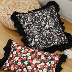BUYNOW Black Dutch Velvet Colorful Hemp Jacquard Print Pillowcase Vintage Pastoral Lace Sofa Cushion Cover Home Bedroom Decor