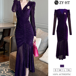 ZYHT Eravogue Womens Dresses Purple Dresses Velvet Dresses Fishtail Dresses Formal Party Dresses Banquet Dresses Work Dresses Birthday Party Dresses 30995