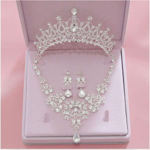 Rhinestone Crystal Bridal Jewelry Sets Women Bride Tiara Crowns Earring Necklace Set Wedding Hair Accessories