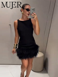 MUJER 2025 Feather Mini Dress Women Black Sleeveless Corset Dress Woman off Shoulder Party Dresses for Women Luxury Short Dress