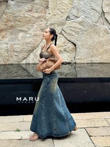 Maru Washing Heavy Industry! High Waist Slimming Retro Mermaid Dress Denim Skirt Long Skirt for Women