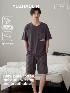 Yuzhaolin | Pure Cotton Mens Summer Sleepwear Set Short Sleeve & Shorts