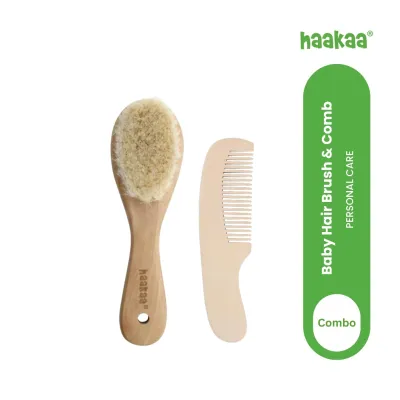 HaaKaa Goat Wool Wooden Baby Hairbrush with Wooden Comb