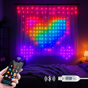 Smart BT APP DIY Text Anime Pattern Display RGBIC Fairy LED Curtain Light String Music Sync Valentines Day/Birthday/Party Decor