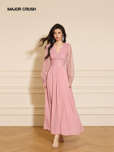 Elegant High Waist Pink Dress