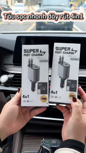 Tẩu Sạc Nhanh Ô Tô 120W Củ Sạc nhanh ô tô tích hợp 4 in 1 dây kéo dài tiện lợi Sạc Xe Hơi Type C tích hợp 4 cổng