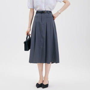 A-Line Gray Autumn Womens Business Suit Pleated Skirt