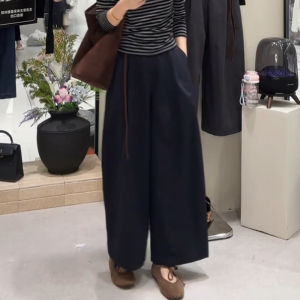 Quần Ống Rộng Màu Đen Cạp Cao Mùa Thu 2025 Quần Ống Đứng Rộng Rãi Thoải Mái Che Béo Cho Nữ