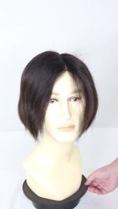 Human Hair Prosthesis for Men Breathable Fine Mono with NPU Toupee Hairpiece Natural Black Male Wig Replacement System 6Inch
