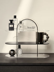 ชั้นวางของแบบเรียบง่ายสีดำ Acrylic สำหรับจัดระเบียบเครื่องสำอาง น้ำหอม แก้วน้ำ ของเล่นรูปมือ ชั้นวางของสำหรับจัดแสดงในห้องนอน