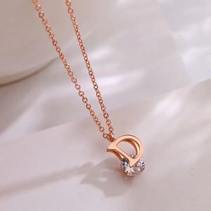 Kalung Titanium D Zircon Wanita Rosegold Anti Karat Premium Fashion Elegan Korea - Rantai Liontin