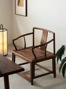 New Chinese Style Solid Black Walnut Wood Circle Chair TaiShi Chair Owner Chair Tea Chair Official Cap Chair Three-Piece Set