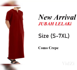 New Arrival Jubah Lelaki Muslim V Neck Material-Como Crepe Half Sleeve.