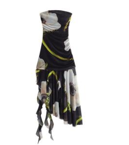 ชุดเดรสยาวปานกลางพิมพ์ลายคอวีแขนกุดผ้าไหมเนื้อนุ่มสำหรับผู้หญิง ชุดเดรสฤดูใบไม้ร่วง 2023 ชุดเดรสทรงเข้ารูปเอวกลาง