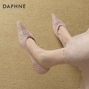 รองเท้าส้นสูงผ้าตาข่ายสีดำ Daphne สำหรับผู้หญิง ทรงหัวแหลม ระบายอากาศได้ดี ดีไซน์หรูหรา ดีเทลคริสตัล รองเท้าส้นเดี่ยว