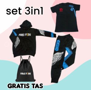 setelan anak free fire 3in1 celana baju switer angel freefire terbaru calca heroic grandmaster terbaru usia 5-14 tahun