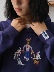 Handmade Embroidery Hoodie Sweatshirt Casual Loose American Style Cotton Polyester Blend Long Sleeve Youth Pop Culture Streetwear