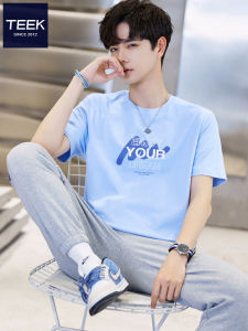 Pure Cotton Short Sleeve T-Shirt Mens Summer New Ice Silk Half Sleeve Youth Fashionable Printed round Neck Top for Teens