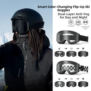 Magnetic Flip Cover Photochromic Snow Goggles Fog Protection Snow Blind Prevention