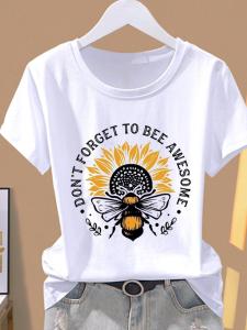 Áo Thun in Họa Tiết Thời Trang Mùa Hè Thường Ngày Tay Ngắn Mỏng Cổ Tròn Phong Cách Hàn Quốc in Họa Tiết Hoa Mùa Hè