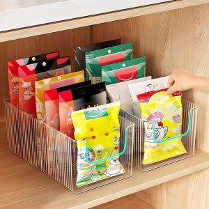 Clear Kitchen Storage Box with Detachable Dividers Pantry Organizer Bin for Snacks Seasoning Packets Cabinet Caddy Holder