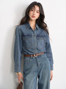 Retro Faded Denim Shirt for Women Stylish and Slim Fit Layering