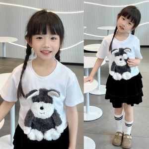 Cute 3D Animal Dog Pattern Half Sleeve Childrens T-Shirt Summer Cotton Sweat Absorbent Kids Top Short Sleeve round Neck T-Shirt