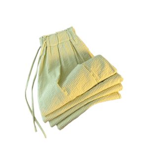 PAIBOLI | Summer Thin Stripe Elastic Waist Casual Pants Womens Loose Drapey Wide Leg Long Trousers Lazy Style Lightweight Comfortable