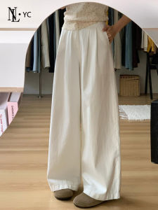 High Waist Wide Leg Denim Jeans Womens Fleece Lined Loose Small Size Lazy Drape Casual Straight Leg Pants White