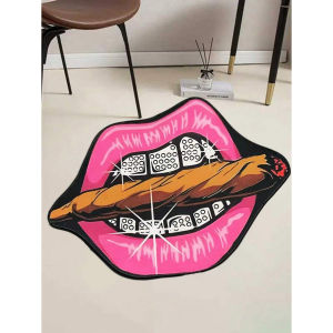 VIKAMA Irregular Lips Shaped Area Rug Cool Hip Hop Mouth Print Non‑Slip Soft Floor Mat for Living Room Bedroom Home Decor