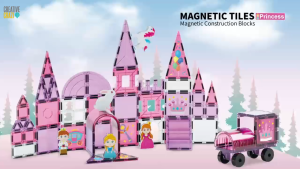 CreativeCrazi Princess Theme STEM Magnetic Building Blocks Educational Toys 37 / 58 pcs Set Pink Castle Design with Unicorn and Princess Figures