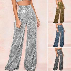 High Waist Silver Hot Pressed Wide Leg Pants Casual Long Trousers for Women High Waist Wide Leg Pants Fashionable And Comfortable