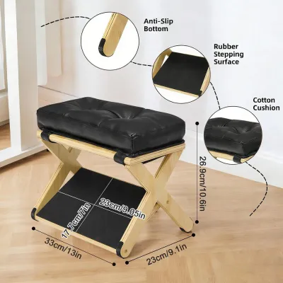 Under Desk Footrest Wooden Double Layer Non Slip Ergonomic Foot Rest for Office Home Apartment Bedroom Adjustable Foot Stool