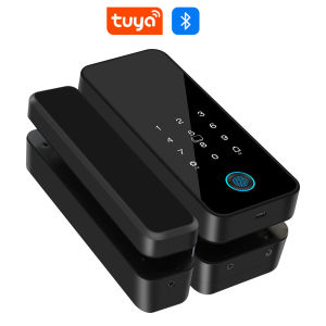 Tuya APP Glass Door Fingerprint Lock Bluetooth Smart Biometric Electronic Office Glass Door Lock 13.56Mhz RFID IC Keyless Unlock