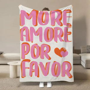 VIKAMA Valentines Day Flannel Blanket Pink More AMORE Love Phrases Sofa Blanket Couple Bedroom Valentines Day Gift