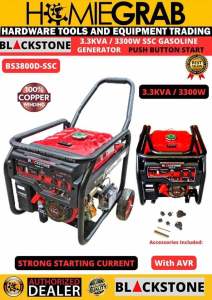BLACKSTONE 3.3KVA /3300W GASOLINE GENERATOR SET - (STRONG STARTING CURRENT) ELECTRIC START - PURE COPPER WINDING (AVR Installed)‼️BS3800D-SSC‼️