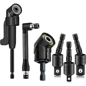 Flexible Drill Bit Extension 6Pcs 105° & 90° Right Angle Adapter 1/4 3/8 1/2" Impact Socket Set 360° Rotatable Shaft Extension