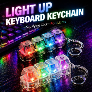 Light Up Keyboard Keychain Stress Relief Clickable LED Button Clicker Toy for People with Anxiety Office Desk Accessory