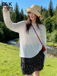 BALENO | White Semi-see-through Long Sleeve Air Conditioning Top Loose and Slimming