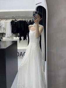 QINGMUZI | Halter Waist-Defined Long Dress