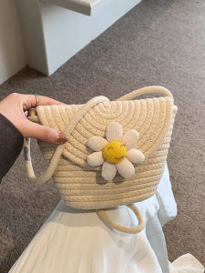 Fresh Cotton Weaving Womens Bag Summer New Style Beach Vacation Crossbody Phone Bag Versatile Shoulder Bag Sweet Lady Style